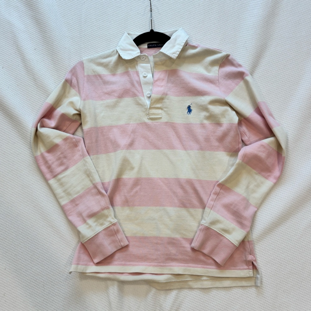 Ralph Lauren Pink and Cream Rugby Polo Shirt